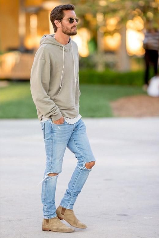 Light Blue Ripped Jeans and Chelsea Boots